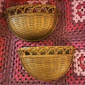 Set of 1968 Homco Faux Wicker Basket Weave Wall Pocket